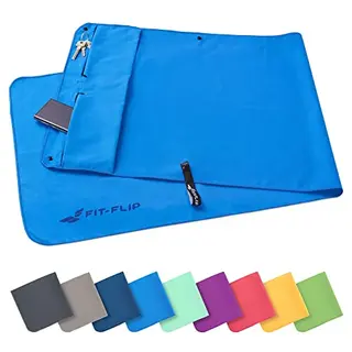 Fit-Flip Mikrofaser Fitnesshandtuch mit Magnet - Schnelltrocknend & Kompakt - Blau - 130x48cm