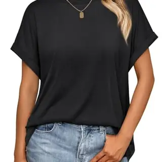 Cuptacc Damen Kurzarm T-Shirt Basic Oversize Schwarz XL