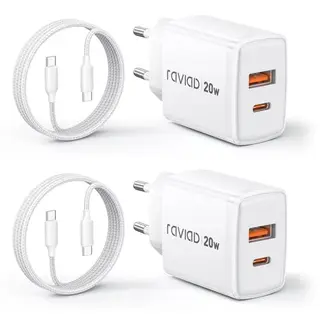 RAVIAD 20W USB C Ladegerät 2er Pack, 2 Ports Schnellladegerät mit 60W Kabel 2M