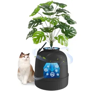 Lifewit Katzenklo Blumentopf mit Pflanze, XXL Katzentoilette mit Geruchsbeseitigung, Schwarz