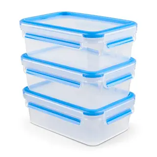 EMSA Clip & Close Frischhaltedosen-Set, 3x1L, luftdicht, spülmaschinen-, gefrier- und mikrowellenfest, transparent, blau