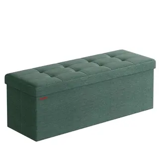 SONGMICS Sitzhocker mit Stauraum, klappbar, 38x110x38 cm, vintagegrün, belastbar bis 300 kg - Für Wohnzimmer, Schlafzimmer, Flur