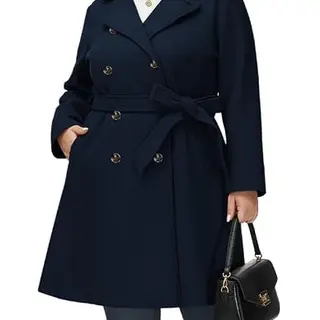 Hanna Nikole Damen Wollmantel 54, Navy, Langarm, Zweireihig, Mit Taschen & Gürtel, Elegant, Mittellang, Herbst