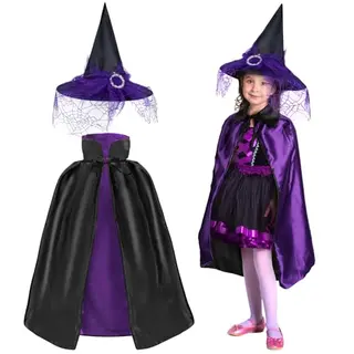 LAMEK 2 Stück Hexenkostüm Kinder Halloween Zauberer Lila