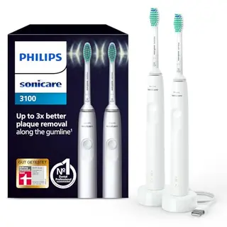 Philips Sonicare 3100 elektrische Zahnbürste, 2er Pack, Schallzahnbürste, weiß, mit Andruckkontrolle & Timer