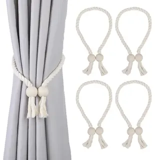 OTraki 4x Gardinen Raffhalter mit Magnet, beige, aus Holz, für Vorhänge und Wohnzimmer