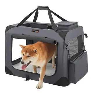 Feandrea faltbare Hundebox L - atmungsaktive Transportbox für Hunde, grau, 70 x 52 x 52 cm