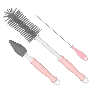 Silikon Babyflaschenreinigungsbürste mit Nippelbürste und Strohhalmbürste, extra langer Griff, grau