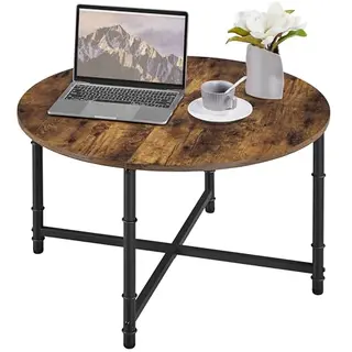 Yaheetech Runder Couchtisch im Industriellen Stil mit Metallgestell und MDF-Tischplatte