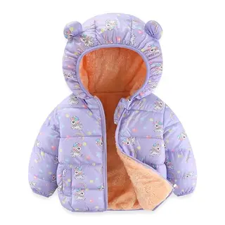 JiAmy Baby Winterjacke mit Kapuze für Jungen und Mädchen, warm, winddicht, lila, für 2-3 Jahre