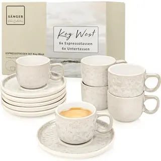 SÄNGER Key West Espressotassen Set 12-teilig für 6 Personen - spülmaschinen- & mikrowellenfest - Creme mit sandiger Maserung