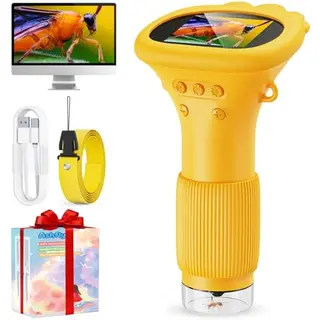 Mikroskop für Kinder, Ashfly 1000X USB Taschenmikroskop mit 2,0" Bildschirm, 8 LED, für PC, orange