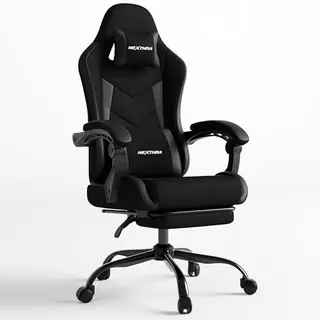 Nexthra Gaming Stuhl, ergonomisch mit Fußstütze, verstellbare Rückenlehne bis 150°, bis 180 kg, schwarz