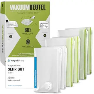 NORDIC® Vakuumbeutel für Kleidung – 6 Stück (2M + 2L + 2XL) – BPA-frei – Vakuum Reisebeutel
