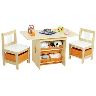 Yorbay Kindertisch mit 2 Stühlen – 3tlg. Sitzgruppe für Kinder, Maltisch für Kinderzimmer, Spielzimmer (Natur)