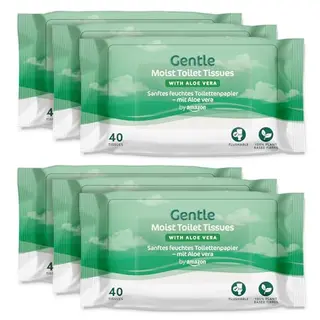 Amazon Sanfte, feuchte Toilettenpapier mit Aloe Vera, ausspülbar, 240 Stück (6 Packungen mit 40 Blatt)