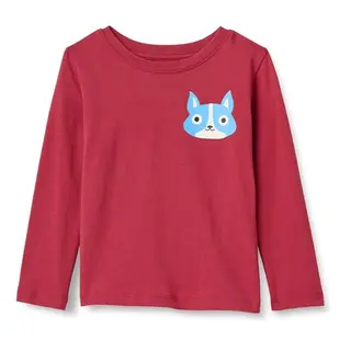 Amazon Essentials Jungen Langarm-T-Shirt aus Baumwolljersey, Dunkelrot Hund, 8-9 Jahre