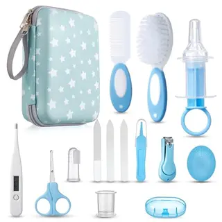 Lictin 15-teiliges Baby Pflegeset für Neugeborene - Thermometer, Nagelscheren, Bürste und Kamm (Hellblau)
