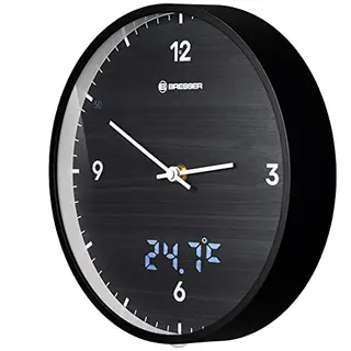 Bresser MyTime Funk-Wanduhr 24 cm mit geräuschlosem Uhrwerk und LED Sekundenanzeige, Schwarz