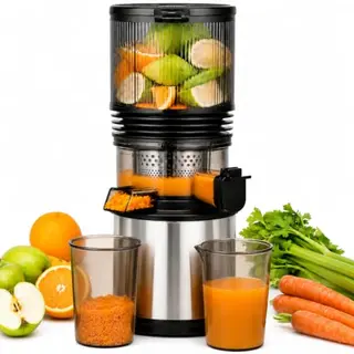 AMZCHEF Slow Juicer Entsafter mit 158 mm Einfüllschacht, hoher Saftausbeute, leicht zu reinigen, Silber/Schwarz