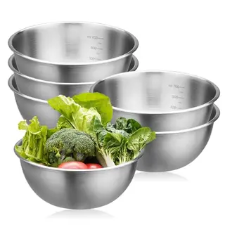 PORFOYO Edelstahl Schüssel-Set, 6 Stück, 17 cm Durchmesser, Salat-, Rühr- und Servierschüsseln