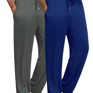 Ekouaer Herren Pyjamahose kariert, lang, mit Taschen, blau/grau, XXL