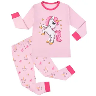 HOTUT Kinder Schlafanzug, Langarm Baumwolle, Mädchen, Winter Pyjama mit Muster, zweiteilig T-Shirt und Hose