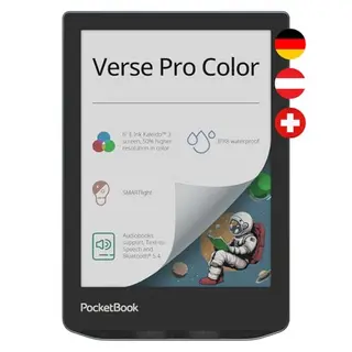PocketBook Verse Pro E-Reader 6'' Farbdisplay 16 GB Bluetooth wasserdicht Grau