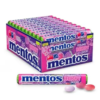 Mentos Feeling Berry Good Limited Edition Kaubonbons, Frucht-Bonbons in 3 Beeren-Geschmacksrichtungen, 40 Rollen, vegan