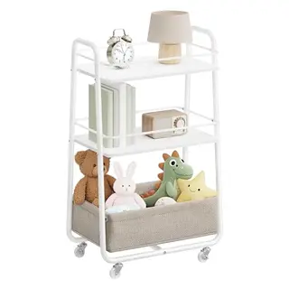 VASAGLE LILEA Rollwagen aus Stoff, 3 Ebenen, Servierwagen mit Rollen, Ablagen, für Wohnzimmer, Schlafzimmer, Küche, wolkenweiß-Kamelbraun
