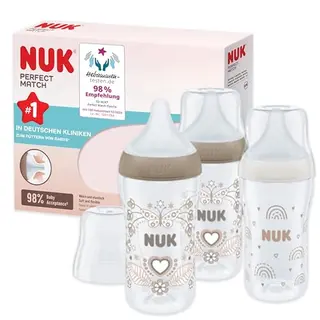 NUK Perfect Match Babyflaschenset | Ab 3 Monate | 260 ml | BPA-frei | Silikontrinksauger | 3 Stück