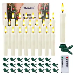 24-tlg. LED-Kerzenset (13,5 cm) flammenlose Elfenbeinkerzen mit Christbaum-Clip & 10-Kanal-Fernbedienung