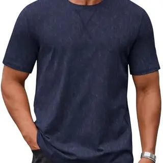 COOFANDY Herren T-Shirt, Rundhals, Baumwolle, Kurzarm, Sommer, Casual, Regular Fit, Dunkelblau, L