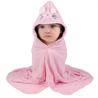 Kapuzenhandtuch Baby Rosa 80x80cm - Weiches, schnelltrocknendes Badetuch für Babys (Katze-Stil)