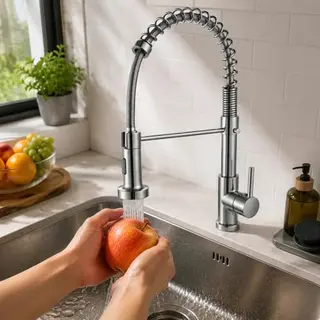 Küchen Wasserhahn mit Pull-Down Sprühkopf, 360° drehbar, gebürstet