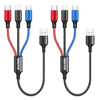 NINGKPOW 3 in 1 Multi USB Kabel [50CM, 2 Stück] – Schnellladekabel für Samsung Galaxy, Huawei, OnePlus, LG