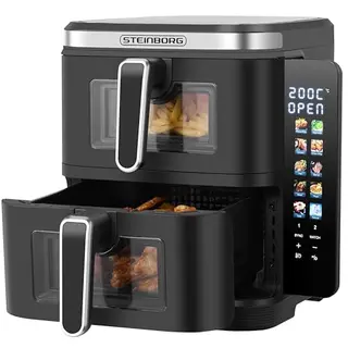 Steinborg® Heißluftfritteuse 11L Doppelkammer mit 2 Schubladen - Frittieren, Grillen, Backen ohne Öl