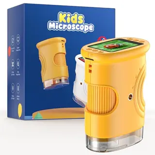 Digital Mikroskop für Kinder, 2.0" IPS Bildschirm & 8 LED, Geschenk für 3-12 Jahren, Gelb Mint