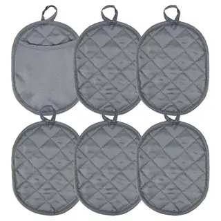 KYYGKY 6-teiliges Topflappen-Set mit Tasche – Hitzebeständige Ofenhandschuhe in Grau