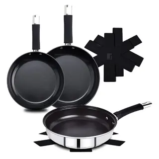 BERGNER Baster – 6-teiliges Edelstahl Bratpfannen-Set 20 + 24 + 28 cm mit Silikongriffen und Antihaftbeschichtung