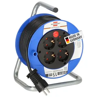 Brennenstuhl Garant Kompakt Kabeltrommel mit 4 Steckdosen, 15m Kabel, schwarz, Made in Germany