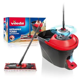 Vileda Ultramax Turbo 2in1 Bodenwischer Komplettset mit Teleskopstiel, Mikrofaserbezug & Eimer