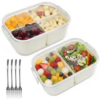 Vunanvu Snackbox 2 Stück, BPA-frei, 2000ml, mit 4 Gabeln und Deckel, ideal für Süßigkeiten und Snacks