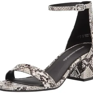 Amazon Essentials Damen Sandaletten mit Absatz, Zwei Riemchen, Schwarz Weiß Schlangenhautoptik, 39.5 EU Weit