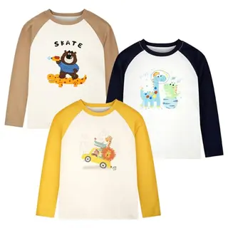 JiAmy Jungen Langarmshirt 3er Pack - Komfortable Baumwoll-T-Shirts für Kinder 3-4 Jahre