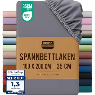 Utopia Bedding Spannbettlaken 100x200cm - Grau - Oeko-Tex Zertifiziert - 35 cm Tiefe