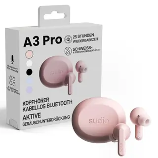 sudio A3 Pro True Wireless Kopfhörer, kabellos, Bluetooth 5.4, Noise Cancelling, 25h Akku, USB-C Ladecase, Rosa