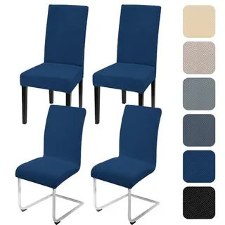 Alishomtll Stretch Stuhlhussen 4er Set, Waschbare Schutzbezüge für Esszimmerstühle, Dunkelblau