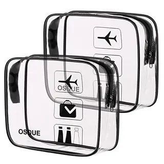 OSDUE 2 Stück Kulturbeutel Transparent, wasserfeste PVC-Handgepäcktasche für Männer, Frauen & Kinder (Schwarz)