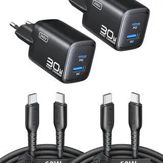 INIU 30W USB-C Ladegerät, Dual-Port GaN Schnellladegerät mit 1,5m Kabel
